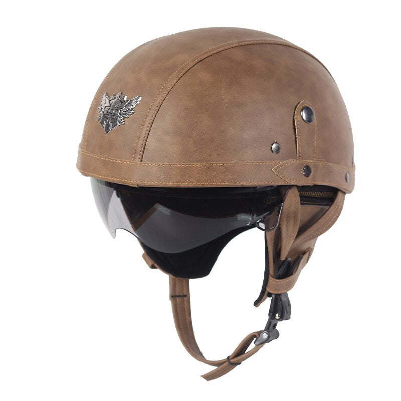 AeroGuard Vintage Moto Helmet With DOT Safety And UV Shield
