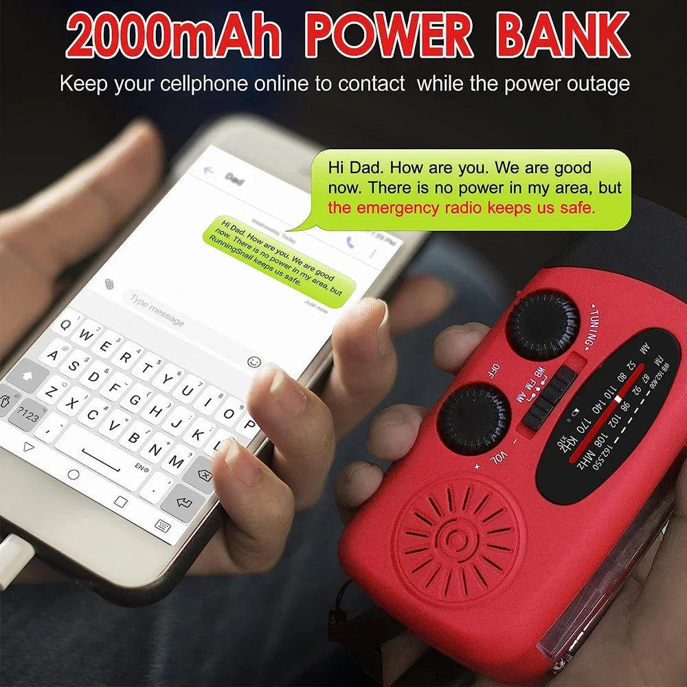 AeroVault Wind Up Radio with Solar Power Bank and Flashlight