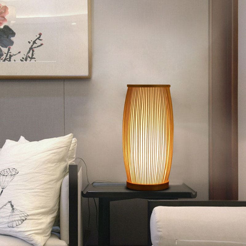 Bamboo Table Lamp - Rustic Natural Slat Design, Versatile Night Light & Desk Lamp for Home Decor 0
