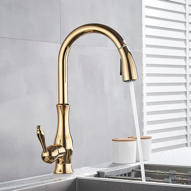 AuroraGleam Gold Kitchen Faucet With Pull-Out Spray