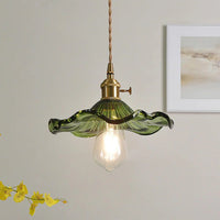 Hibiscus Flower Scalloped Glass Pendant Light – Vintage Kitchen Pendant Lighting with Adjustable Suspension, Warm Light 0