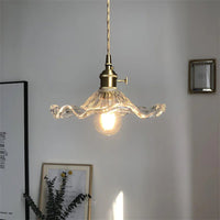 Hibiscus Flower Scalloped Glass Pendant Light – Vintage Kitchen Pendant Lighting with Adjustable Suspension, Warm Light 2