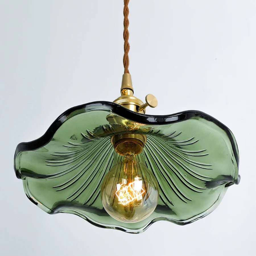 Hibiscus Flower Scalloped Glass Pendant Light – Vintage Kitchen Pendant Lighting with Adjustable Suspension, Warm Light 3
