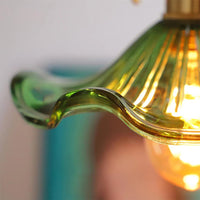 Hibiscus Flower Scalloped Glass Pendant Light – Vintage Kitchen Pendant Lighting with Adjustable Suspension, Warm Light 8