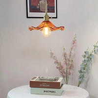 Hibiscus Flower Scalloped Glass Pendant Light – Vintage Kitchen Pendant Lighting with Adjustable Suspension, Warm Light 9