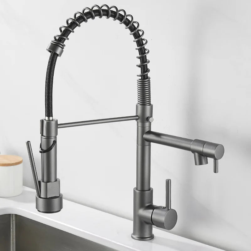 AurumFlow Dual Spout Kitchen Faucet in Black and Gold