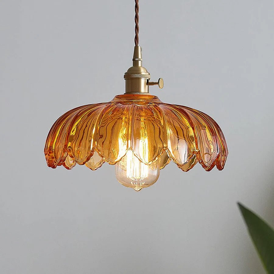 Vintage Floral Scalloped Glass Pendant Lamp – Victorian Style Kitchen Pendant Lighting with Adjustable Cable 4