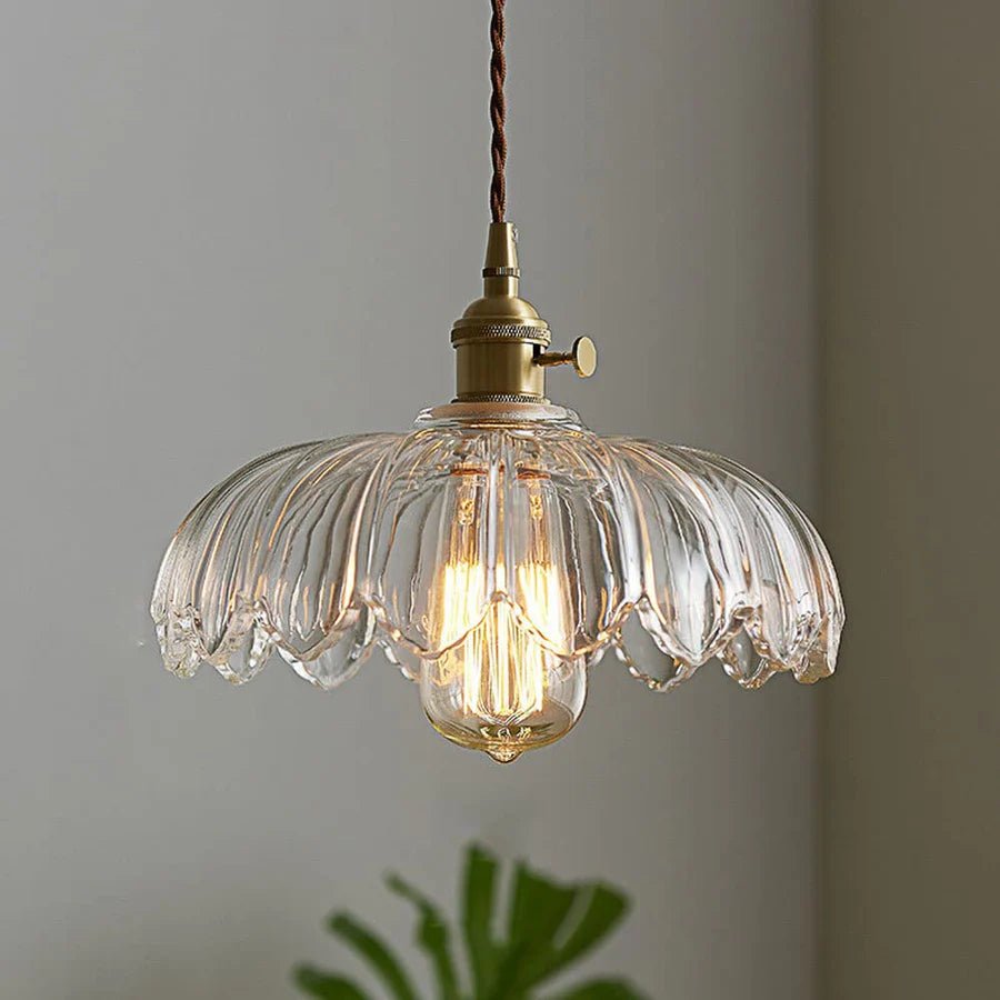 Vintage Floral Scalloped Glass Pendant Lamp – Victorian Style Kitchen Pendant Lighting with Adjustable Cable 5