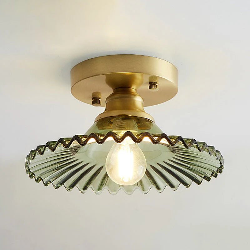 Vintage Ribbed Glass Ceiling Light Fixture – Semi-Flush Design for Dining Room and Modern Interiors 0