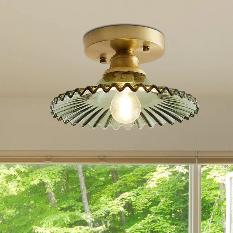 Vintage Ribbed Glass Ceiling Light Fixture – Semi-Flush Design for Dining Room and Modern Interiors 1