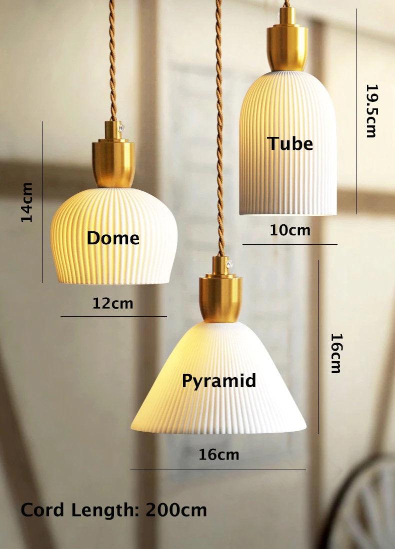 Aurea Deco Ribbed Ceramic Pendant Light With Bulb Included