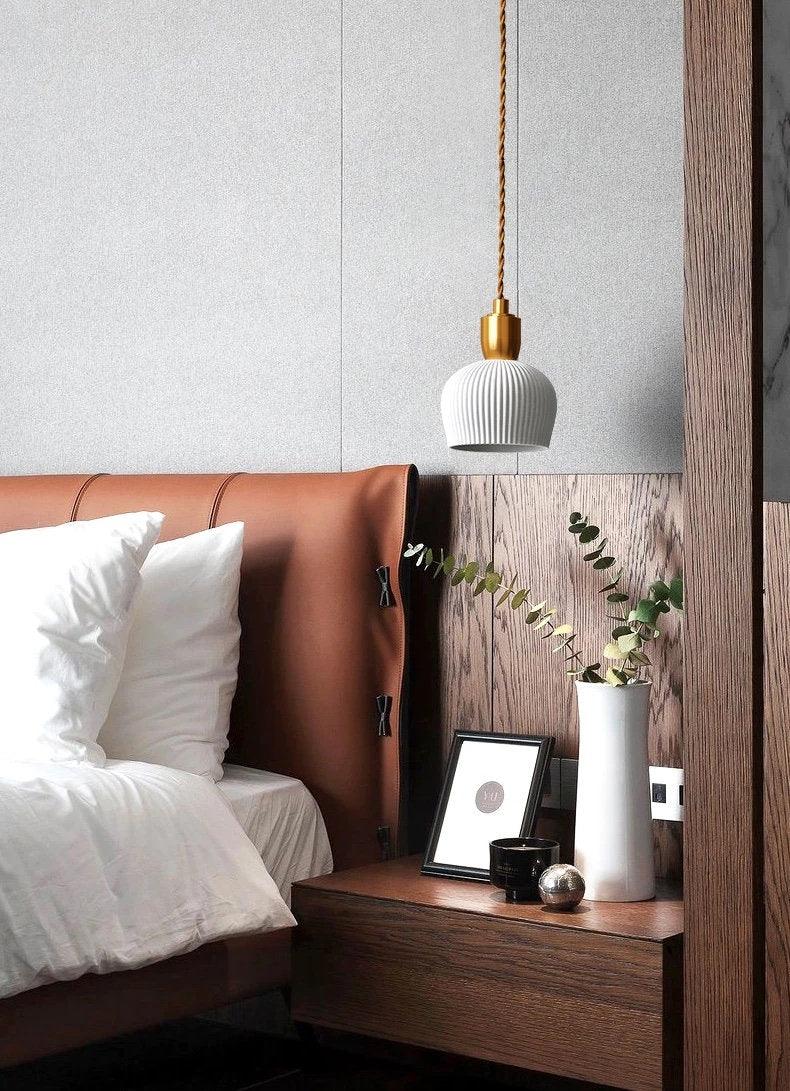 Aurea Deco Ribbed Ceramic Pendant Light With Bulb Included