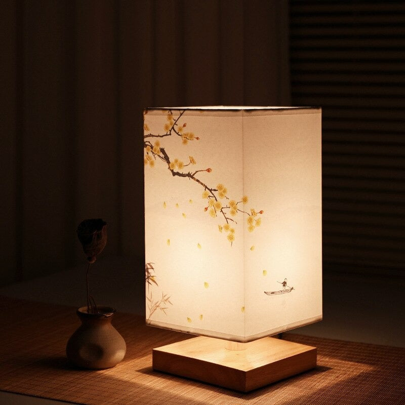 Aelora Japanese Scandinavian Bedside Lamp With Fabric Shade