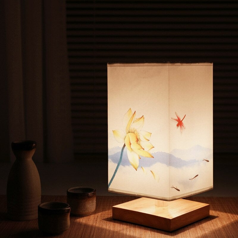 Aelora Japanese Scandinavian Bedside Lamp With Fabric Shade