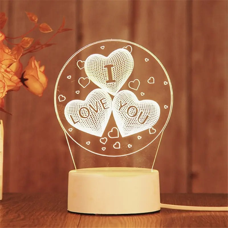 AmoraGlow LED Acrylic Heart Lamp With Solid Wood Base