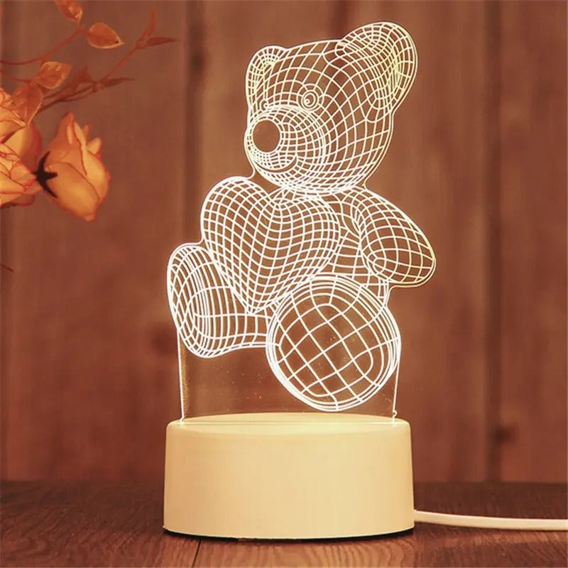 AmoraGlow LED Acrylic Heart Lamp With Solid Wood Base
