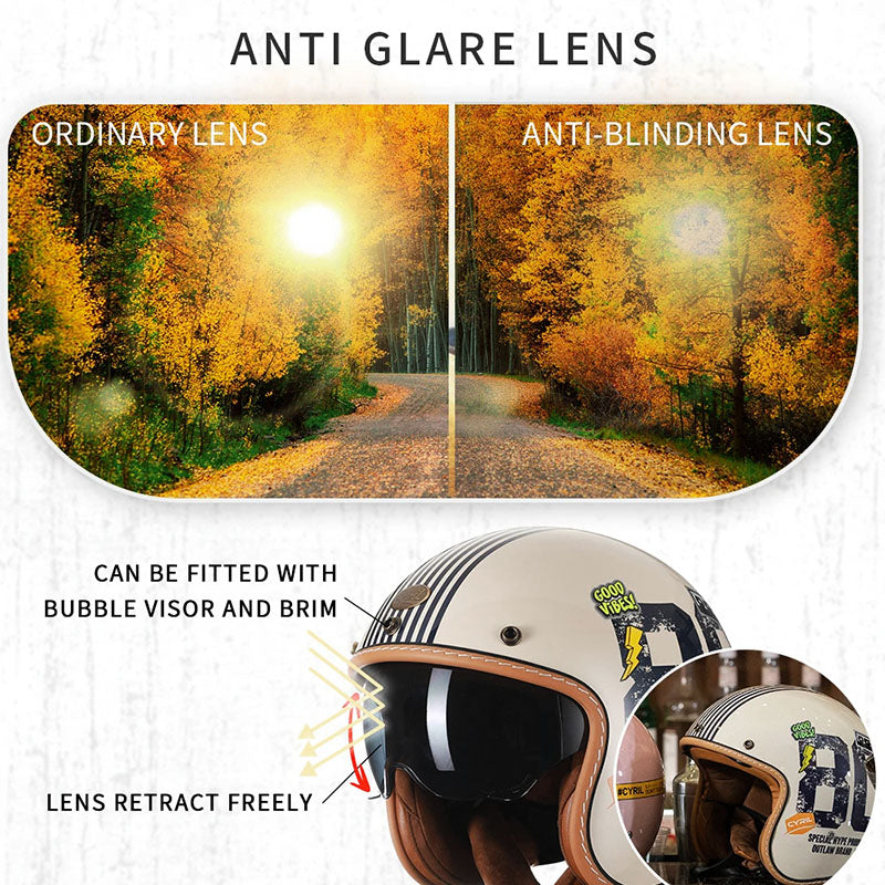 AeroNova Retro Open Face Helmet DOT ECE Certified Pro