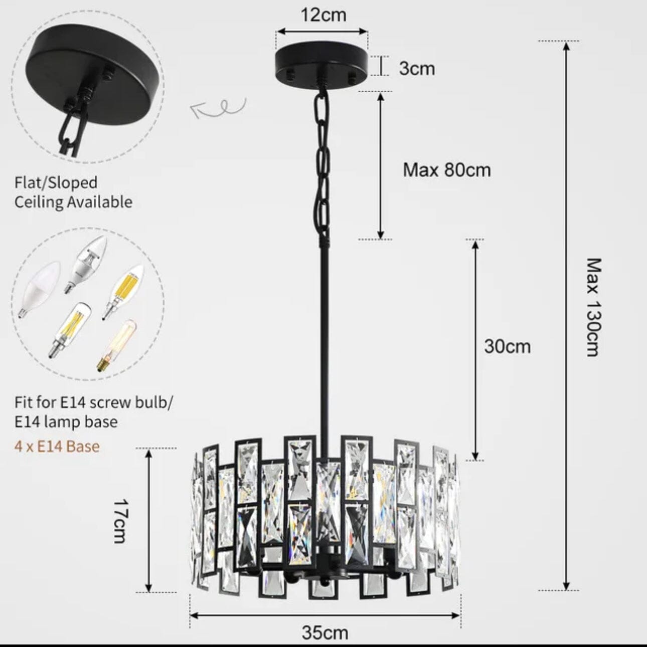 Lunara Crystal Pendant Light with Stainless Steel and LED