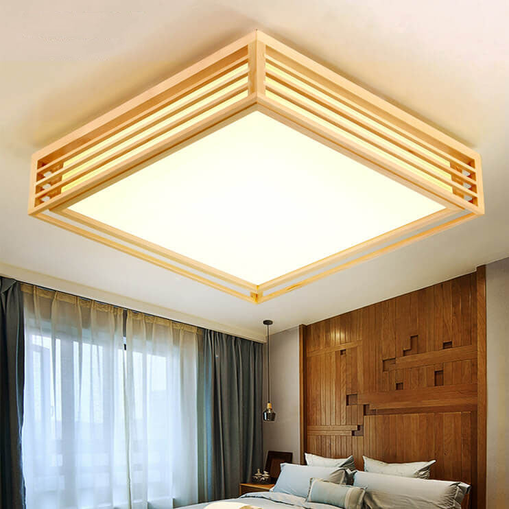 Elora LED Flush Mount Light, Dimmable, Wood And Acrylic