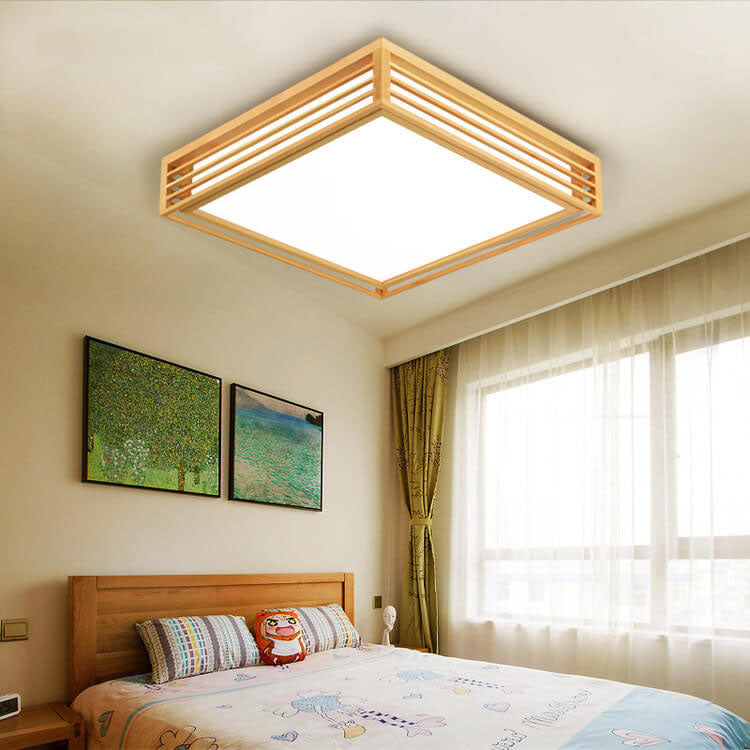 Elora LED Flush Mount Light, Dimmable, Wood And Acrylic