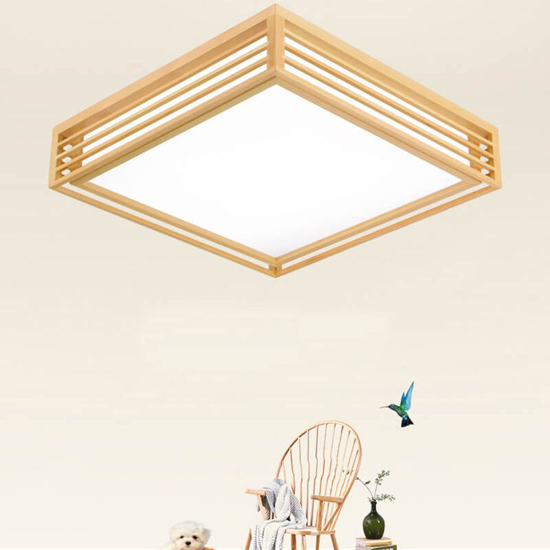 Elora LED Flush Mount Light, Dimmable, Wood And Acrylic