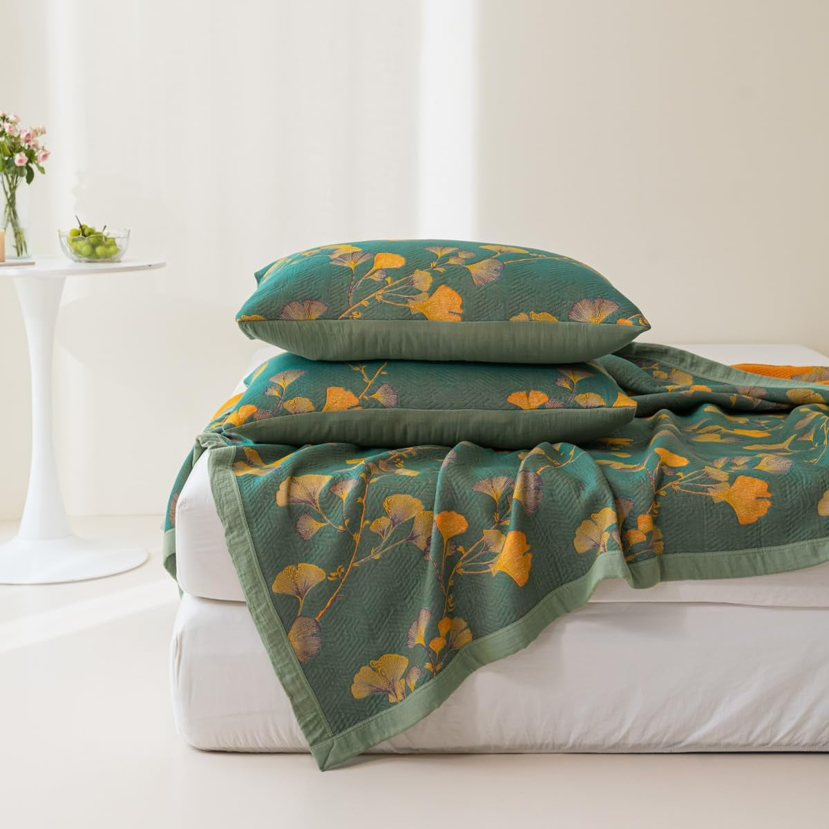 Liora Silhouette Ginkgo Leaves Reversible Cozy Coverlet