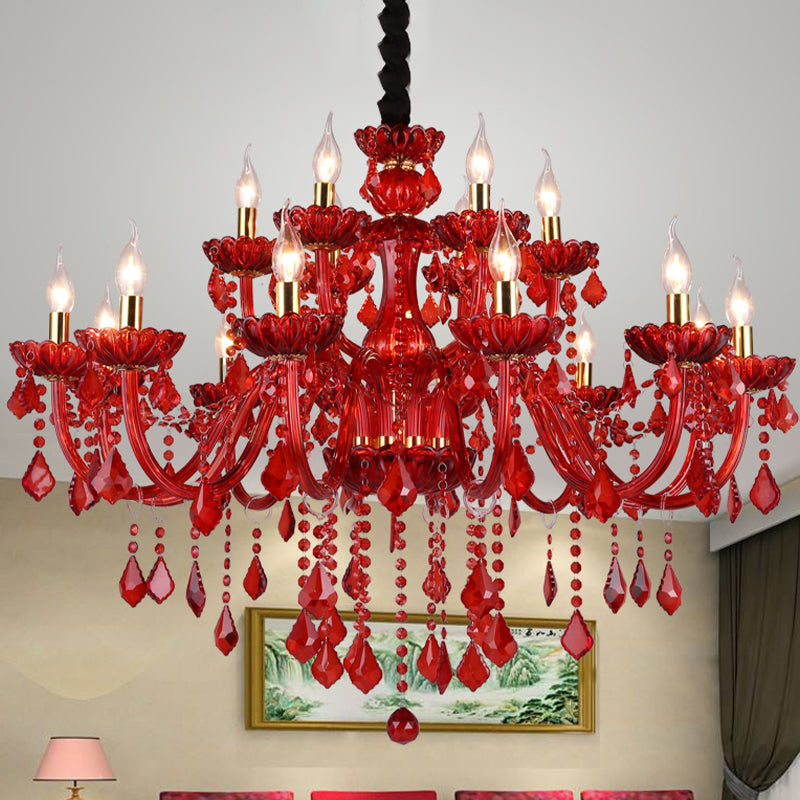 Crimson Crystal Chandelier in Modern Living Room Style