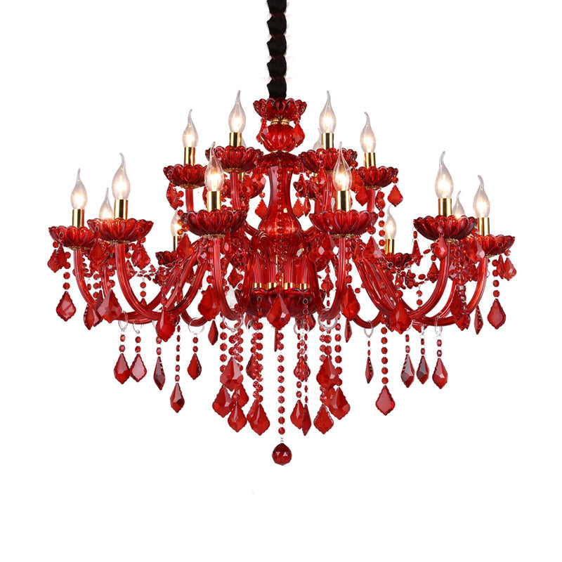 Crimson Crystal Chandelier in Modern Living Room Style
