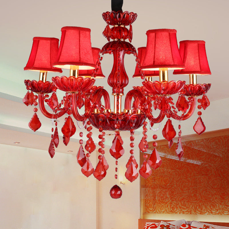 Crimson Crystal Chandelier in Modern Living Room Style