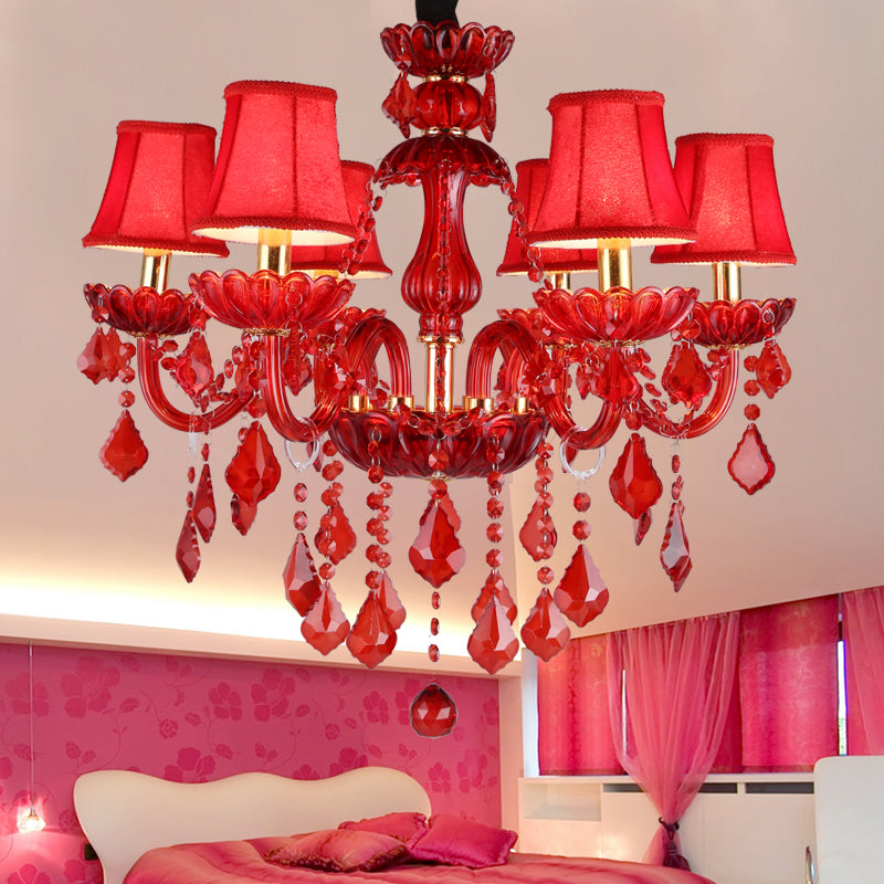 Crimson Crystal Chandelier in Modern Living Room Style