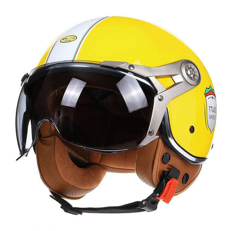 VeloNova Vintage Rennfahrerhelm mit Blasenvisier-Schutzschild