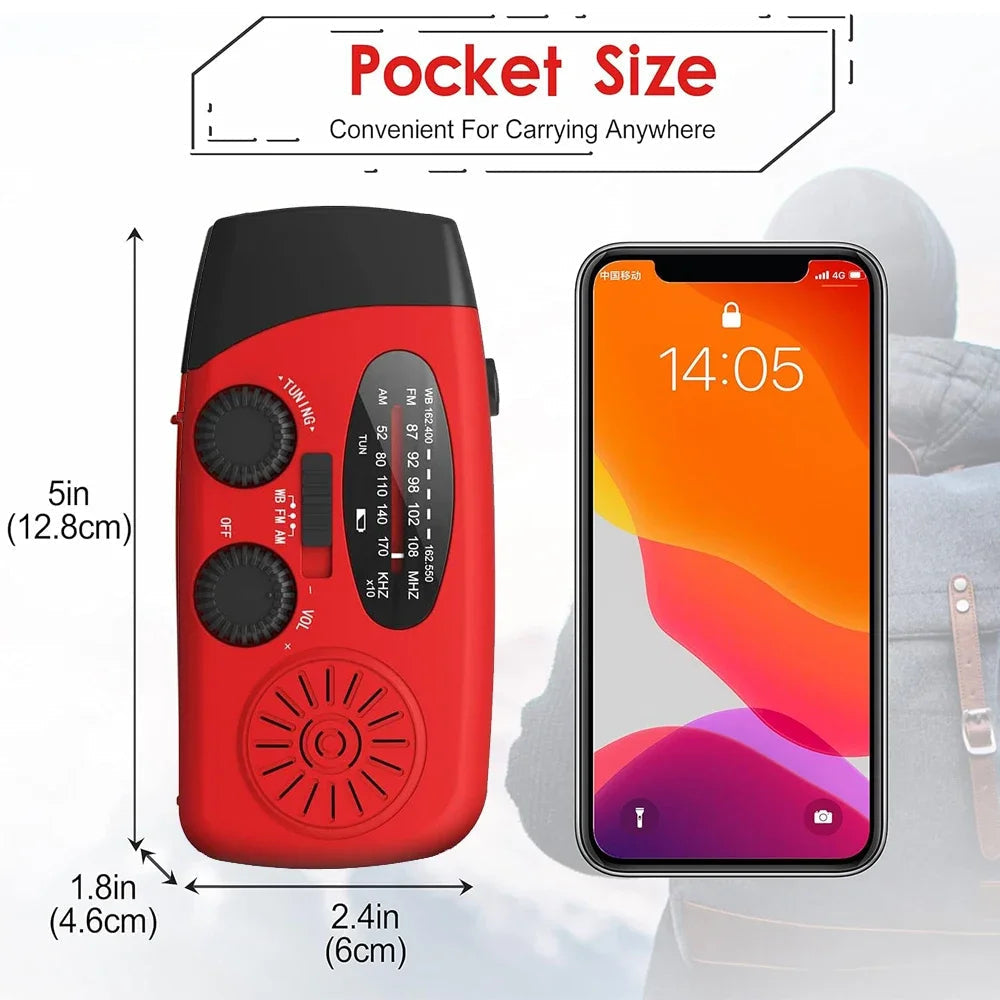 AeroVault Wind Up Radio with Solar Power Bank and Flashlight