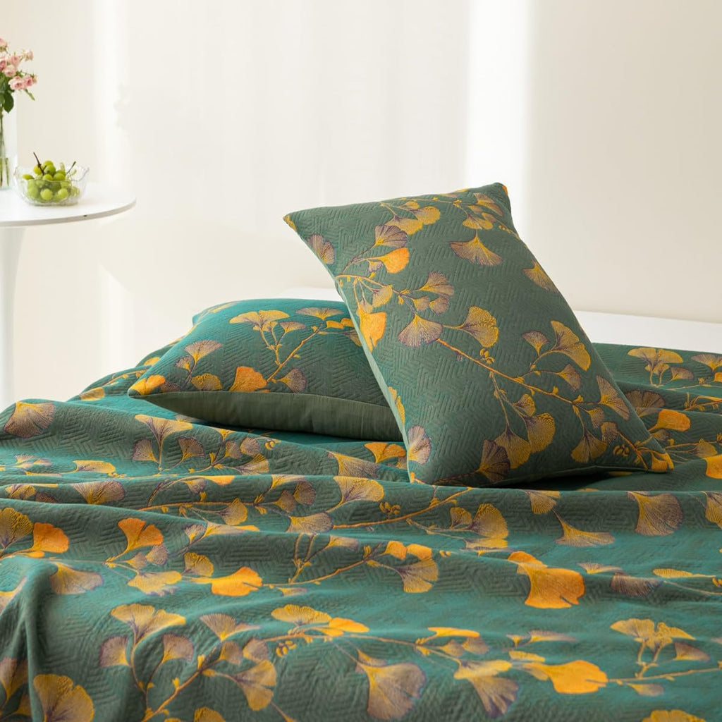 Liora Silhouette Ginkgo Leaves Reversible Cozy Coverlet