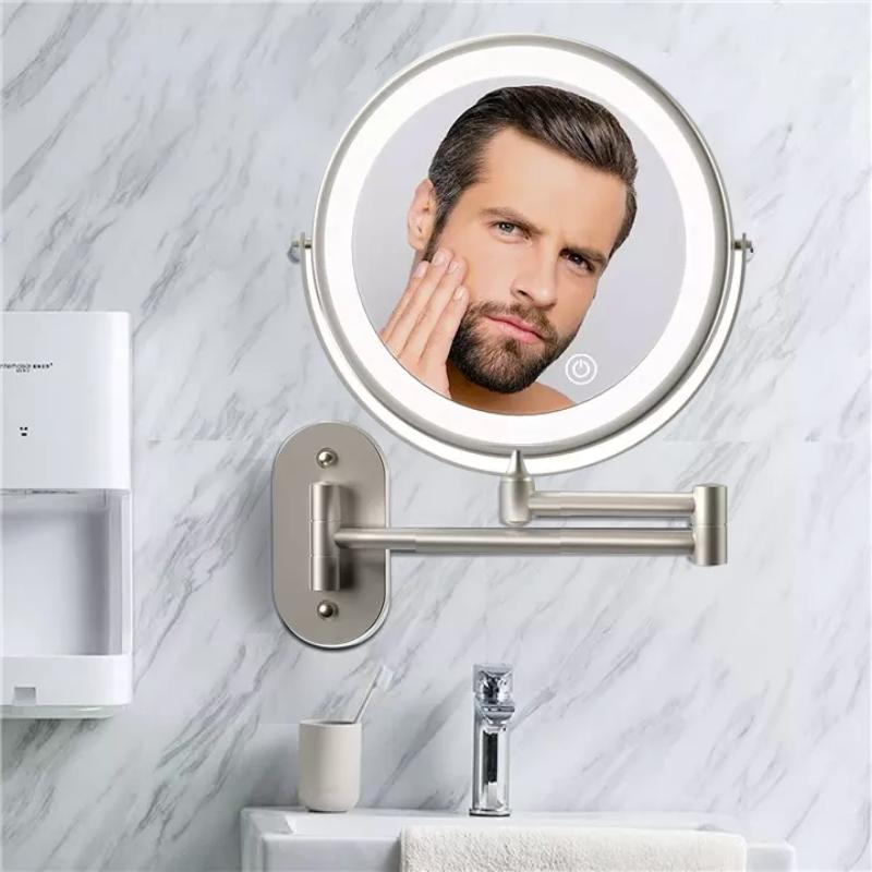 Matte Silver LED Magnifying Vanity Mirror, Wall-Mounted