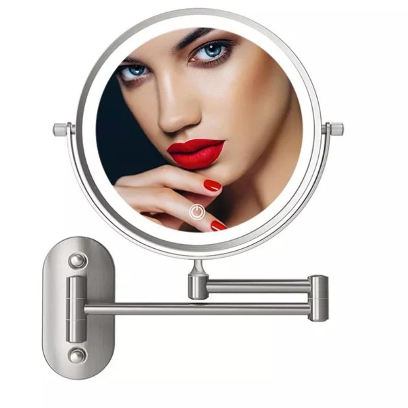 Matte Silver LED Magnifying Vanity Mirror, Wall-Mounted