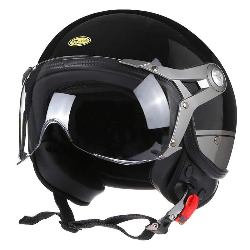 VeloNova Vintage Rennfahrerhelm mit Blasenvisier-Schutzschild