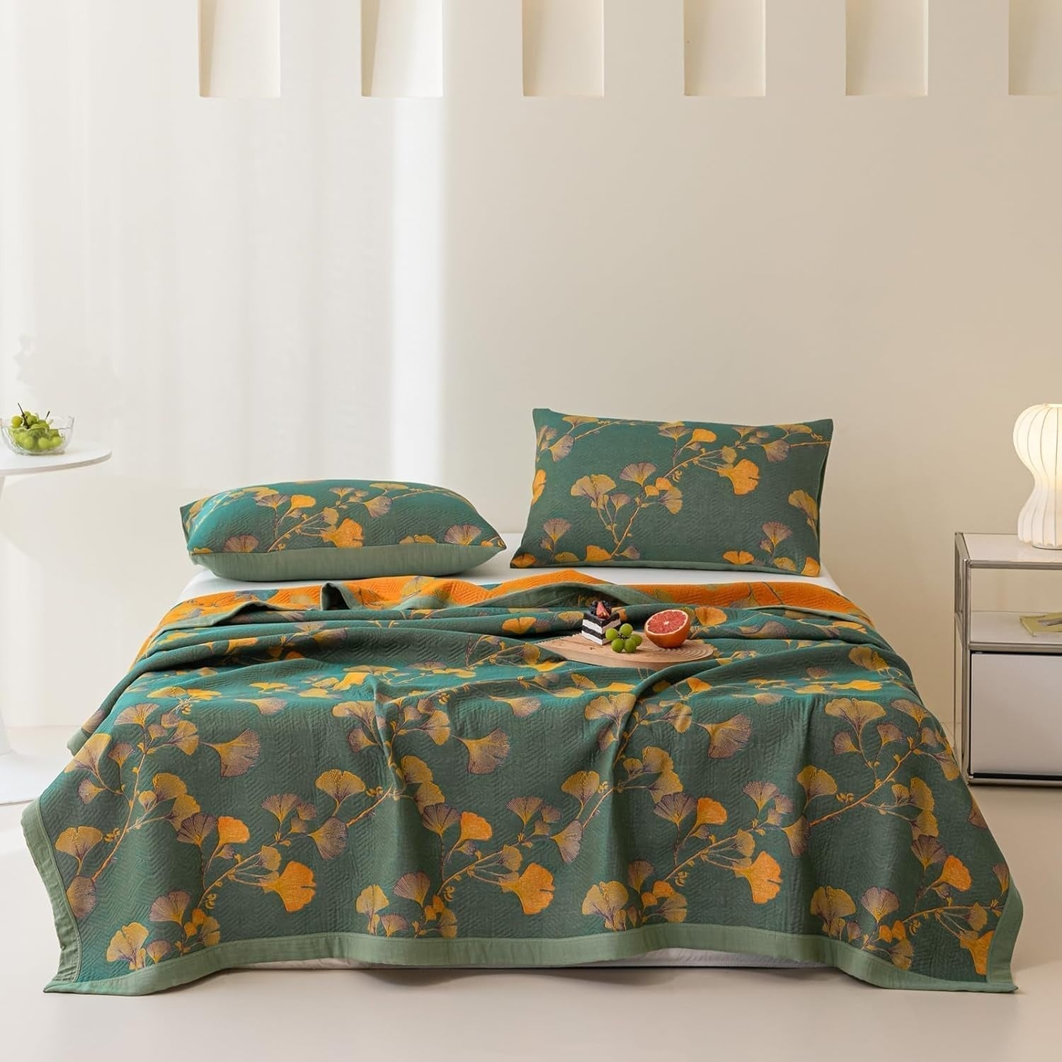 Liora Silhouette Ginkgo Leaves Reversible Cozy Coverlet