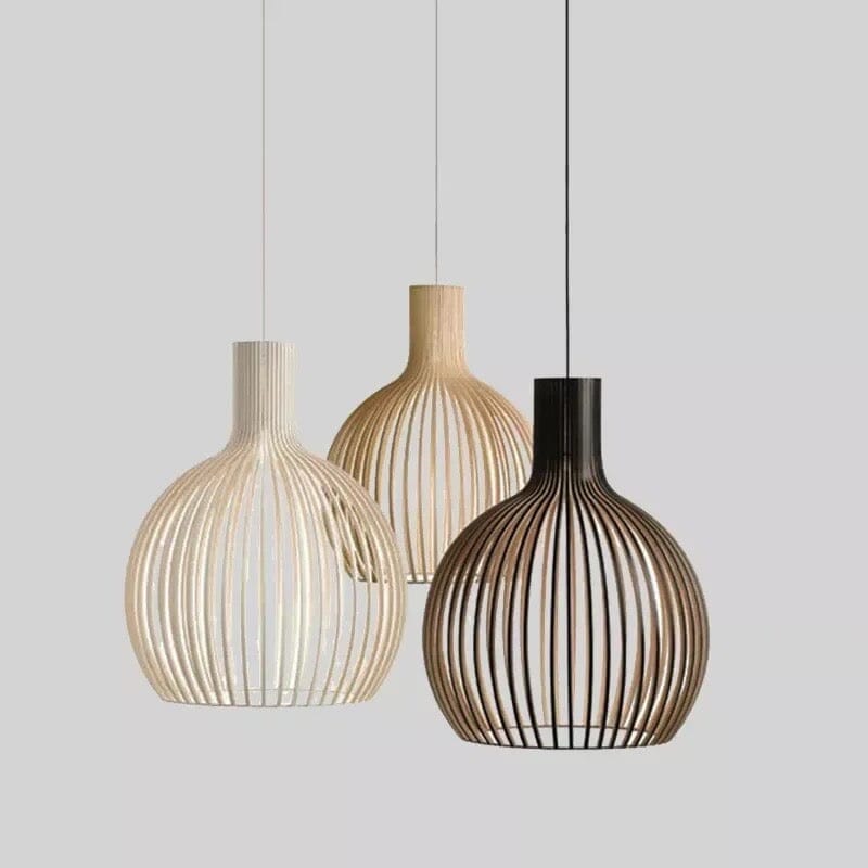 Nordic Wood Cage Pendant Light with Adjustable Cord