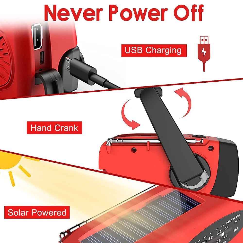 AeroVault Wind Up Radio with Solar Power Bank and Flashlight
