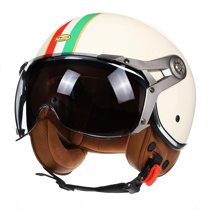 VeloNova Vintage Rennfahrerhelm mit Blasenvisier-Schutzschild