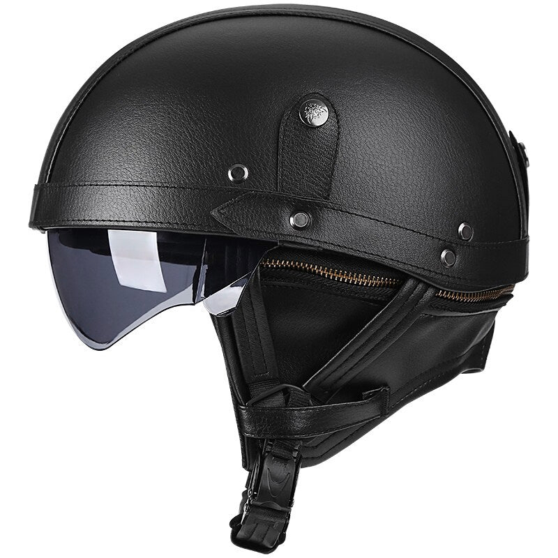 AeroGuard Vintage Moto Helmet With DOT Safety And UV Shield