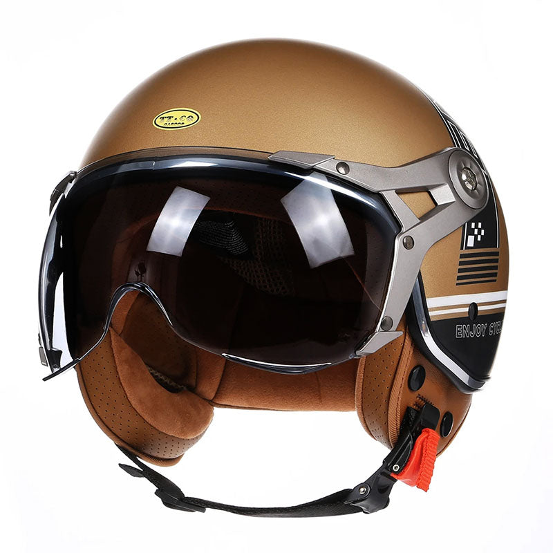 VeloNova Vintage Rennfahrerhelm mit Blasenvisier-Schutzschild