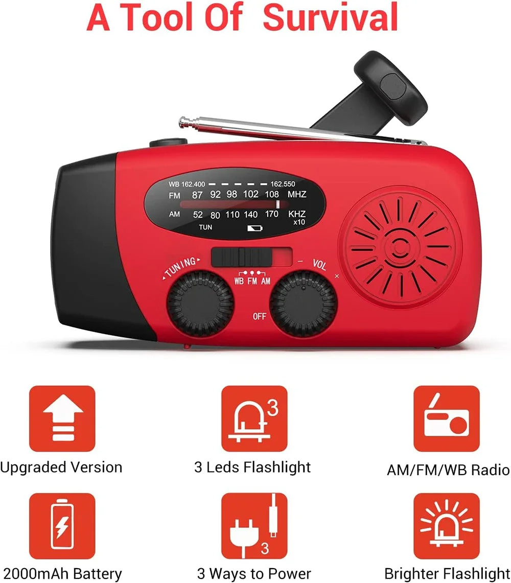 AeroVault Wind Up Radio with Solar Power Bank and Flashlight