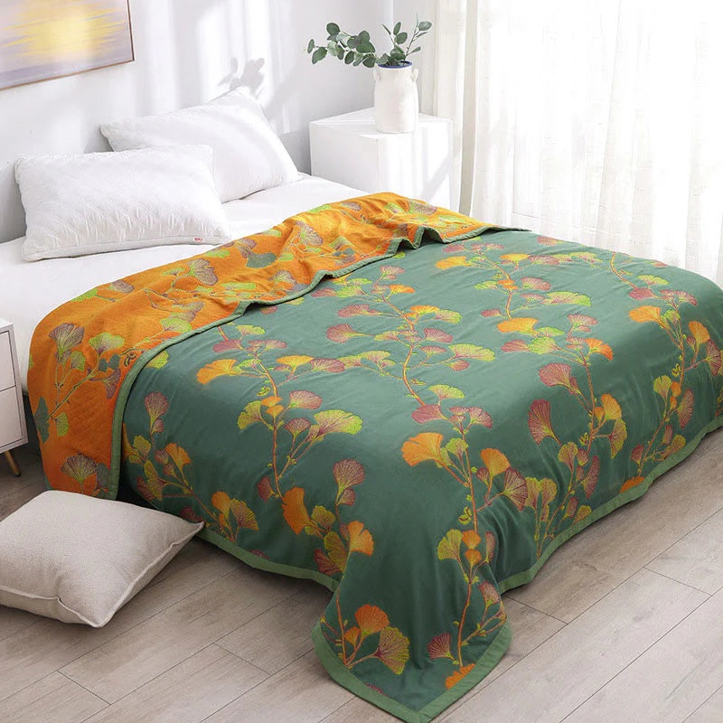 Liora Silhouette Ginkgo Leaves Reversible Cozy Coverlet
