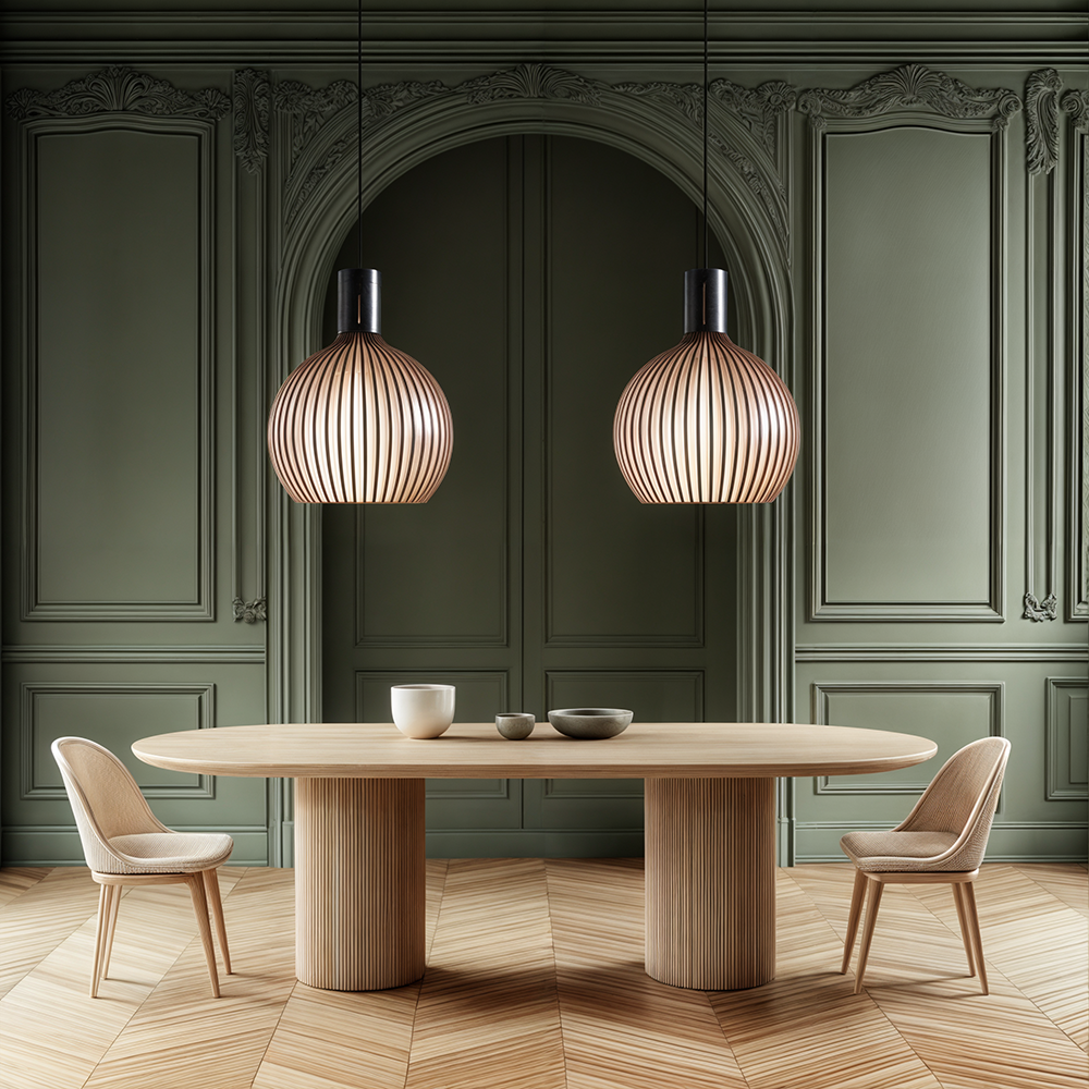 Nordic Wood Cage Pendant Light with Adjustable Cord