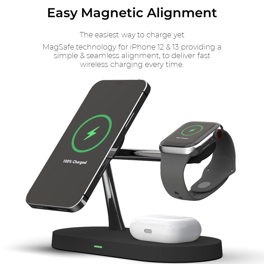 Voltiva Magnetischer 4-in-1 Qi-Ladegerät für Telefon, Uhr und Ohrhörer