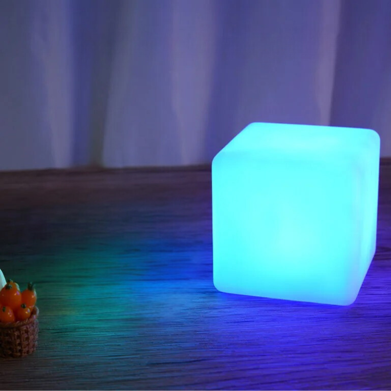 LumenOak LED Cube Lamp | Walnut & Frosted Glass Glow