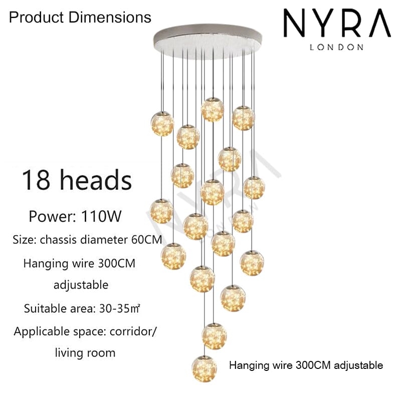 AuroraNova Glass Ball Staircase Chandelier for Stairs