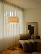 Elegant Beige Brass Floor Lamp – Modern Standing Lamp for Living Room with Fabric Shade 1