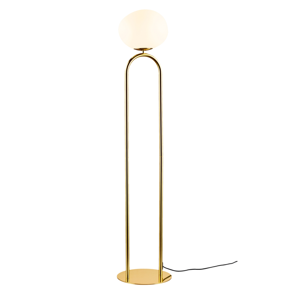 Elegant Brass Floor Lamp with Asymmetrical Opal Glass Shade for Soft Lighting – Modern Standing Lamp for Living Room 0